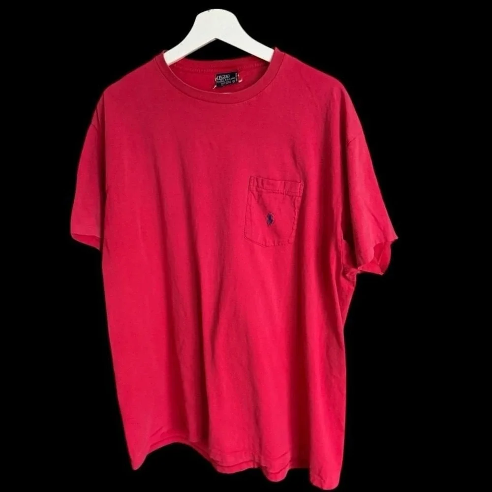 Vintage Polo‎ by Ralph Lauren Single Stitch USA Pocket T Shirt Sz XL Red Faded